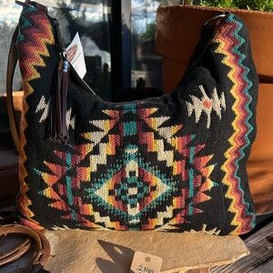 Black Patterned Cotton Shoulder Bag NWT